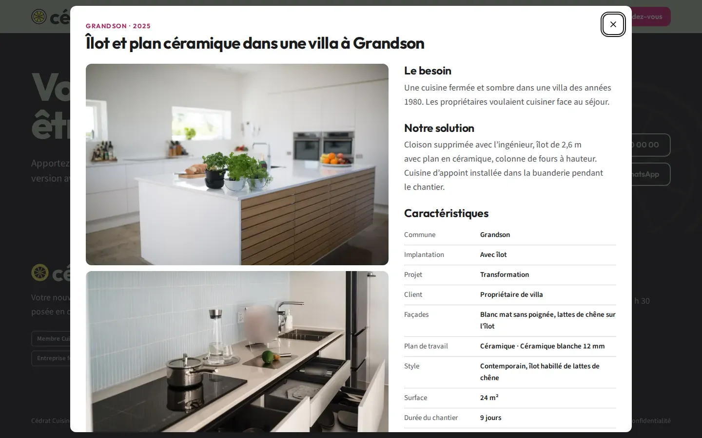 Fiche d’une cuisine avec îlot à Grandson ouverte dans la galerie du site Cédrat, avec photos, besoin, solution et caractéristiques