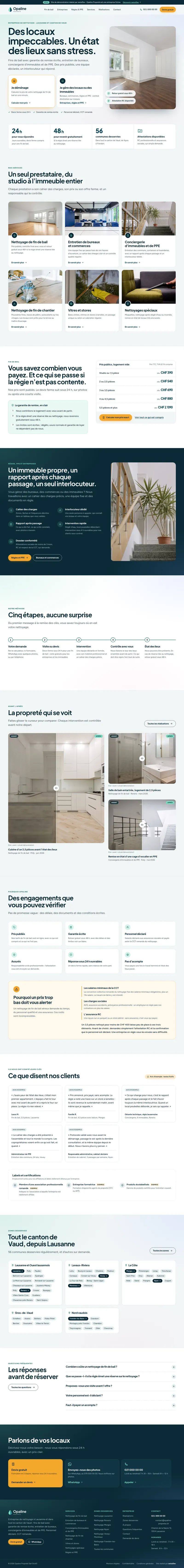 Page d’accueil du site de démonstration Opaline Propreté, avec deux entrées, « Je déménage » et « Je gère des locaux ou des immeubles »